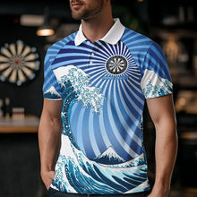 Load image into Gallery viewer, Personalized Blue Darts Waves Sea Darts Polo &amp; Quarter Zip Custom Men Dart Shirts Funny Dart Jersey TDM3419