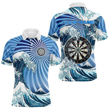 Load image into Gallery viewer, Personalized Blue Darts Waves Sea Darts Polo &amp; Quarter Zip Custom Men Dart Shirts Funny Dart Jersey TDM3419