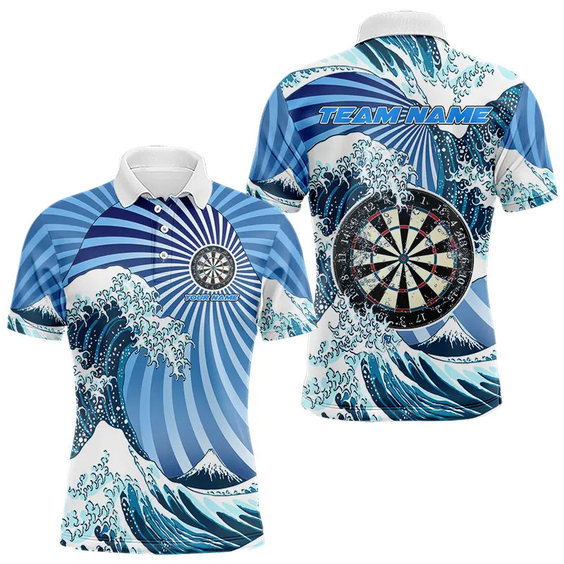 Personalized Blue Darts Waves Sea Darts Polo & Quarter Zip Custom Men Dart Shirts Funny Dart Jersey TDM3419