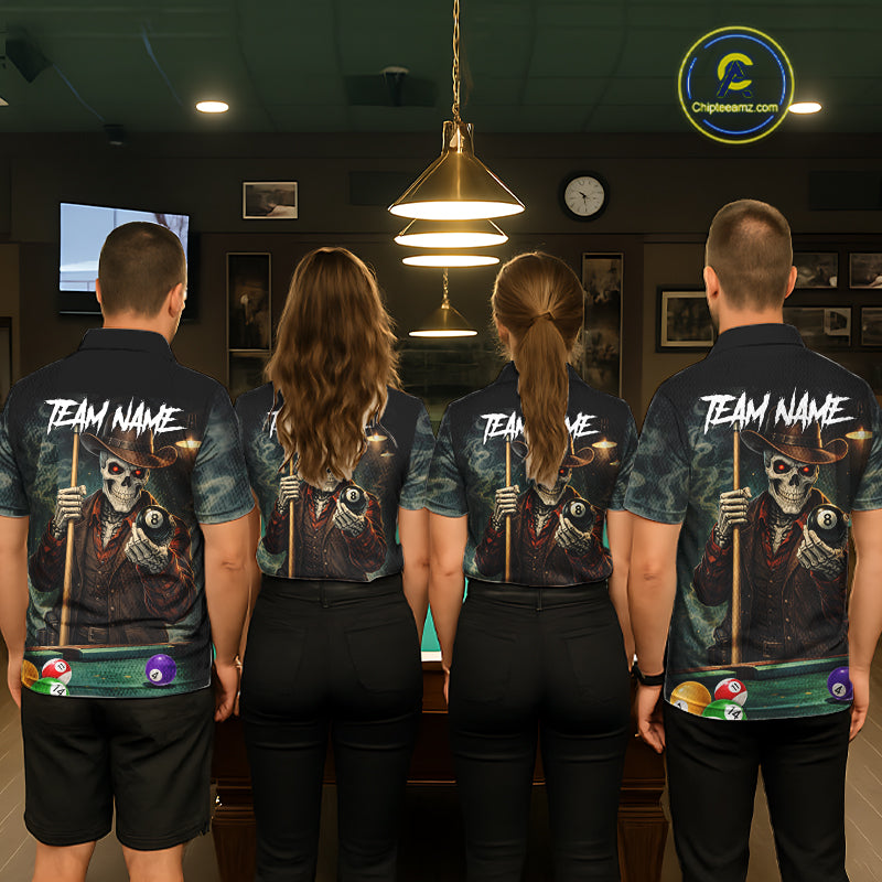 Funny Skeleton Billiard Shirt For Men Custom Pool Team Jersey Polo & 1/4 Zip, Billiards Gifts TDM5713