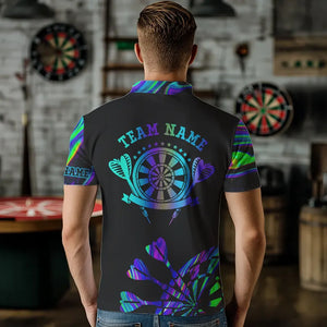 Neon Purple Blue Darts Tie Dye Polo & Quarter Zip Custom Dart Shirts For Men Glowing Dart Jerseys TDM3559