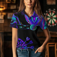 Load image into Gallery viewer, Neon Purple Blue Tie Dye Darts Shirt With Pocket For Women Custom Dart Jersey TDM3559