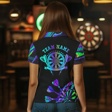 Load image into Gallery viewer, Neon Purple Blue Tie Dye Darts Shirt With Pocket For Women Custom Dart Jersey TDM3559