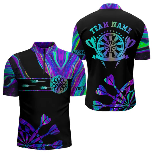 Neon Purple Blue Tie Dye Darts Shirt With Pocket For Men Custom Dart Jersey TDM3559