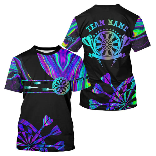 Neon Purple Blue Tie Dye Darts T Shirt For Men Custom Holographic Darts Team Jersey TDM3559