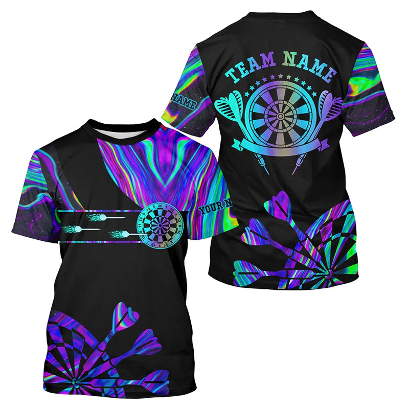 Neon Purple Blue Tie Dye Darts T Shirt For Men Custom Holographic Darts Team Jersey TDM3559