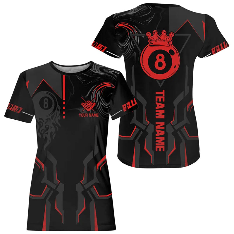Black And Red 8 Ball Pool Crown Billiard T Shirt For Women Custom Billiard Team Jersey TDM3564