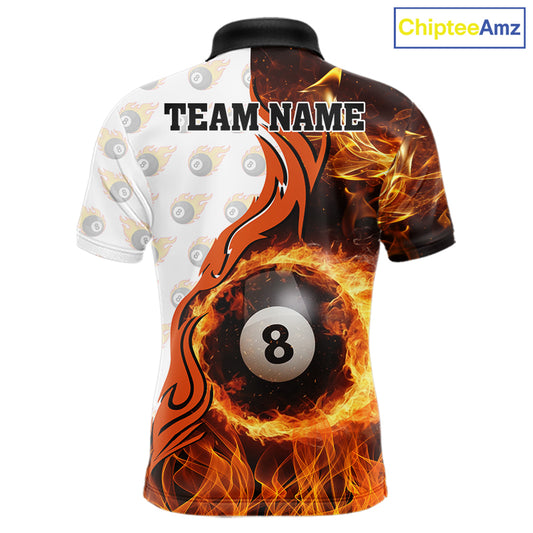 Orange Flaming 8 Ball Pool Billiard Shirt For Men Custom Billiard Team Jersey Polo & 1/4 Zip TDM5925