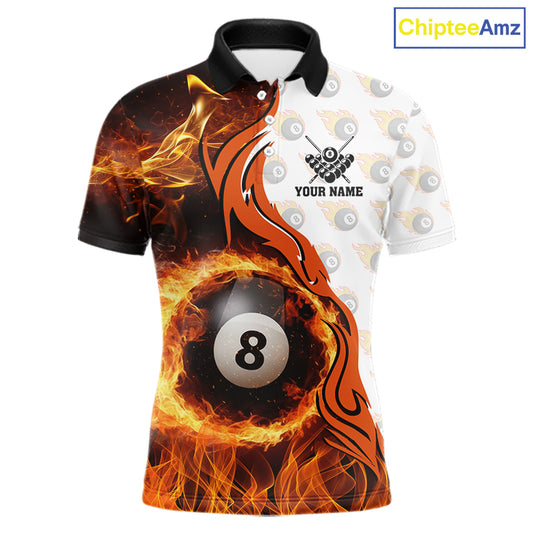 Orange Flaming 8 Ball Pool Billiard Shirt For Men Custom Billiard Team Jersey Polo & 1/4 Zip TDM5925