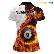 Load image into Gallery viewer, Orange Flaming 8 Ball Pool Billiard Shirt For Women Custom Billiard Team Jersey Polo &amp; 1/4 Zip TDM5925