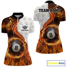 Load image into Gallery viewer, Orange Flaming 8 Ball Pool Billiard Shirt For Women Custom Billiard Team Jersey Polo &amp; 1/4 Zip TDM5925