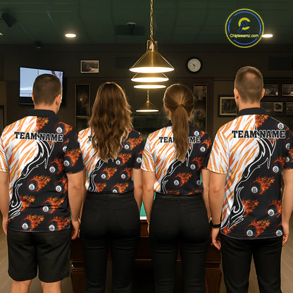 Personalized Fire Flame 8 Ball Pool Billiard Shirt For Women, Billiard Team Jersey Polo & 1/4 Zip TDM5926