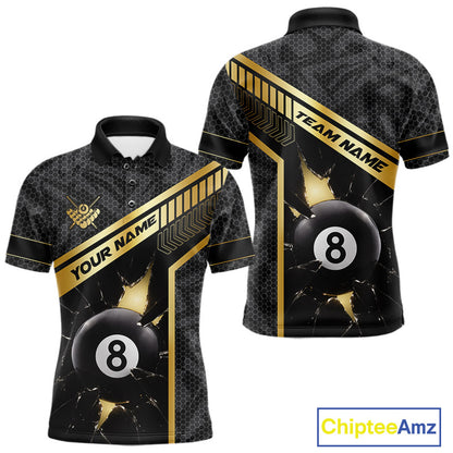Black And Gold 8 Ball Break Glass Billiard Shirt For Men Custom Pool Team Jersey Polo & 1/4 Zip TDM6069
