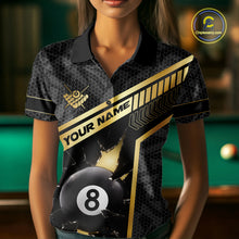 Load image into Gallery viewer, Black And Gold 8 Ball Break Glass Billiard Shirt For Women Custom Pool Team Jersey Polo &amp; 1/4 Zip TDM6069
