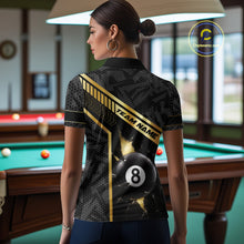 Load image into Gallery viewer, Black And Gold 8 Ball Break Glass Billiard Shirt For Women Custom Pool Team Jersey Polo &amp; 1/4 Zip TDM6069