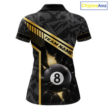 Load image into Gallery viewer, Black And Gold 8 Ball Break Glass Billiard Shirt For Women Custom Pool Team Jersey Polo &amp; 1/4 Zip TDM6069