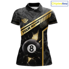 Load image into Gallery viewer, Black And Gold 8 Ball Break Glass Billiard Shirt For Women Custom Pool Team Jersey Polo &amp; 1/4 Zip TDM6069