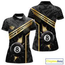 Load image into Gallery viewer, Black And Gold 8 Ball Break Glass Billiard Shirt For Women Custom Pool Team Jersey Polo &amp; 1/4 Zip TDM6069