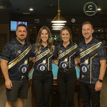 Load image into Gallery viewer, Black And Gold 8 Ball Break Glass Billiard Shirt For Women Custom Pool Team Jersey Polo &amp; 1/4 Zip TDM6069