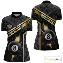 Load image into Gallery viewer, Black And Gold 8 Ball Break Glass Billiard Shirt For Women Custom Pool Team Jersey Polo &amp; 1/4 Zip TDM6069