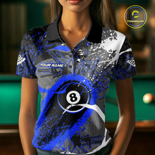 Load image into Gallery viewer, Blue Grunge 8 Ball Pool Custom Billiard Shirts For Women, Billiard Team Jerseys Polo 1/4 Zip TDM6074