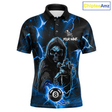 Load image into Gallery viewer, Blue Grim Reaper 8 Ball Billiard Shirt For Men Custom Lightning Billiard Team Jersey Polo, 1/4 Zip TDM6327