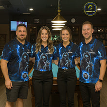 Load image into Gallery viewer, Blue Grim Reaper 8 Ball Billiard Shirt For Men Custom Lightning Billiard Team Jersey Polo, 1/4 Zip TDM6327