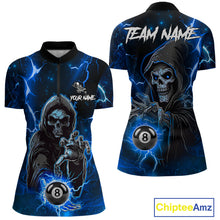 Load image into Gallery viewer, Blue Grim Reaper 8 Ball Billiard Shirt For Women Custom Lightning Billiard Team Jersey Polo, 1/4 Zip TDM6327