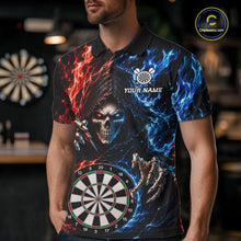 Load image into Gallery viewer, Blue And Red Flaming Grim Reaper Darts Shirts For Men Custom Darts Team Jersey Polo &amp; 1/4 Zip TDM6503