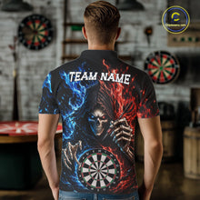 Load image into Gallery viewer, Blue And Red Flaming Grim Reaper Darts Shirts For Men Custom Darts Team Jersey Polo &amp; 1/4 Zip TDM6503