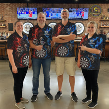 Load image into Gallery viewer, Blue And Red Flaming Grim Reaper Darts Shirts For Men Custom Darts Team Jersey Polo &amp; 1/4 Zip TDM6503