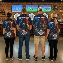 Load image into Gallery viewer, Blue And Red Flaming Grim Reaper Darts Shirts For Men Custom Darts Team Jersey Polo &amp; 1/4 Zip TDM6503