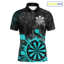 Load image into Gallery viewer, Turquoise Dartboard Splatter Smoke Darts Shirt For Men Custom Darts Team Jersey Polo &amp; 1/4 Zip TDM6504
