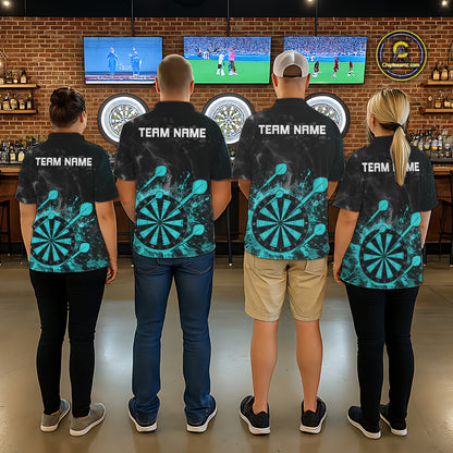 Turquoise Dartboard Splatter Smoke Darts Shirt For Men Custom Darts Team Jersey Polo & 1/4 Zip TDM6504