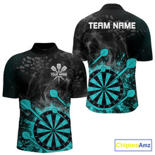 Load image into Gallery viewer, Turquoise Dartboard Splatter Smoke Darts Shirt For Men Custom Darts Team Jersey Polo &amp; 1/4 Zip TDM6504