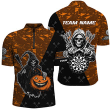 Load image into Gallery viewer, Personalized Orange Abstract Grim Reaper Halloween Darts Shirts For Men,  Darts Jerseys TDM2736
