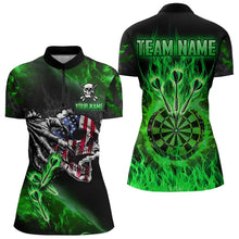 Load image into Gallery viewer, Fire Flame Darts Board American Flag Skull Dart Shirts For Women Custom Darts Team Jerseys |Green TDM2981