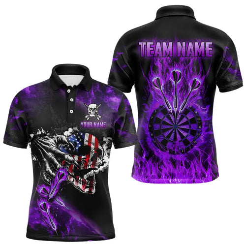 Fire Flame Darts Board American Flag Skull Dart Shirts For Men Custom Darts Team Jerseys |Purple TDM2982