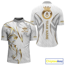 Load image into Gallery viewer, White And Gold Crown 8 Ball Men&#39;s Billiards Shirts Custom Billiard Jersey Team Polo &amp; 1/4 Zip TDM5211