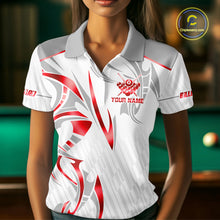 Load image into Gallery viewer, White And Red Crown 8 Ball Women&#39;s Billiards Shirts Custom Billiard Jersey Team Polo &amp; 1/4 Zip TDM5212