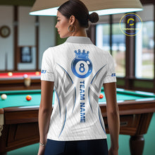 Load image into Gallery viewer, White And Blue Crown 8 Ball Women&#39;s Billiards Shirts Custom Billiard Jersey Team Polo &amp; 1/4 Zip TDM5213