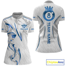 Load image into Gallery viewer, White And Blue Crown 8 Ball Women&#39;s Billiards Shirts Custom Billiard Jersey Team Polo &amp; 1/4 Zip TDM5213