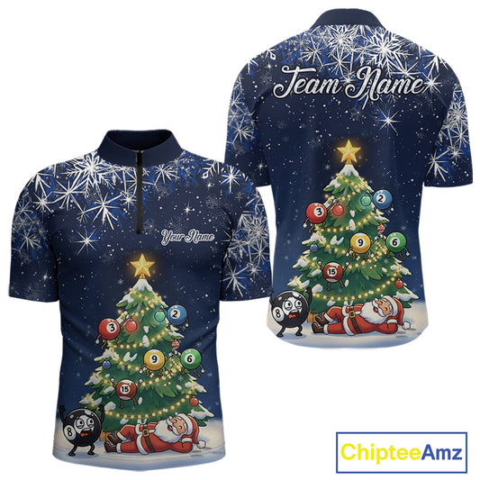 Funny Santa Christmas Billiard Balls Pine Tree Pool Shirt For Men Custom Xmas Billiard Gifts TDM5216