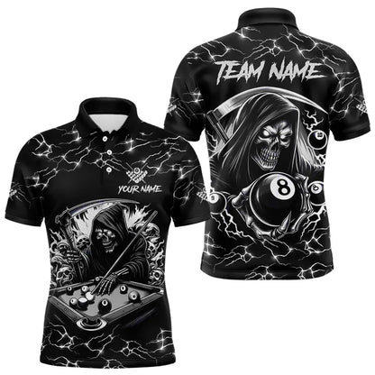Black White Funny Grim Reaper 8 Ball Pool Men Billiard Shirts Custom Lightning Billiard Jerseys TDM3726