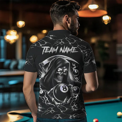 Black White Funny Grim Reaper 8 Ball Pool Men Billiard Shirts Custom Lightning Billiard Jerseys TDM3726