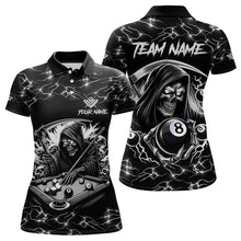 Load image into Gallery viewer, Black White Funny Death Skeleton 8 Ball Pool Women Billiard Shirts Custom Lightning Billiard Jerseys TDM3726