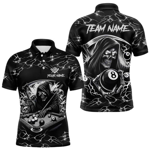 Black White Funny Death Skeleton 8 Ball Pool Men Billiard Shirts Custom Lightning Billiard Jerseys TDM3726
