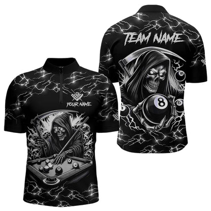 Black White Funny Grim Reaper 8 Ball Pool Men Billiard Shirts Custom Lightning Billiard Jerseys TDM3726