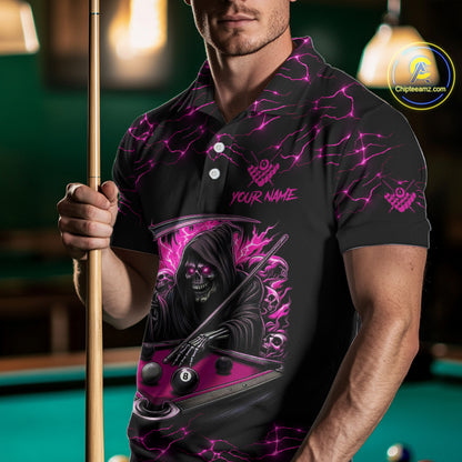 Pink Funny Grim Reaper 8 Ball Pool Men Billiard Shirts Custom Lightning Billiard Jerseys TDM3727