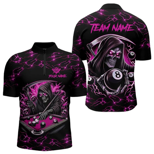 Pink Funny Death Skeleton 8 Ball Pool Men Billiard Shirts Custom Lightning Billiard Jerseys TDM3727